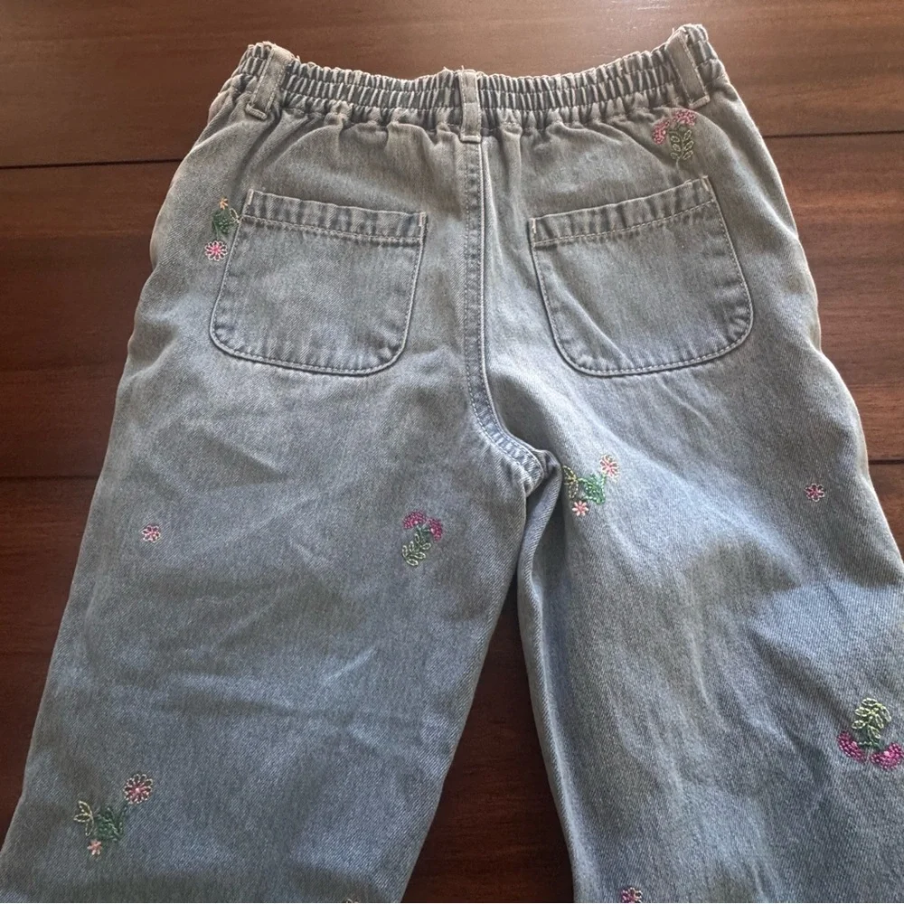 Vintage Talbots Kids Embroidered Floral Denim Jeans Snap Button Size 5‎